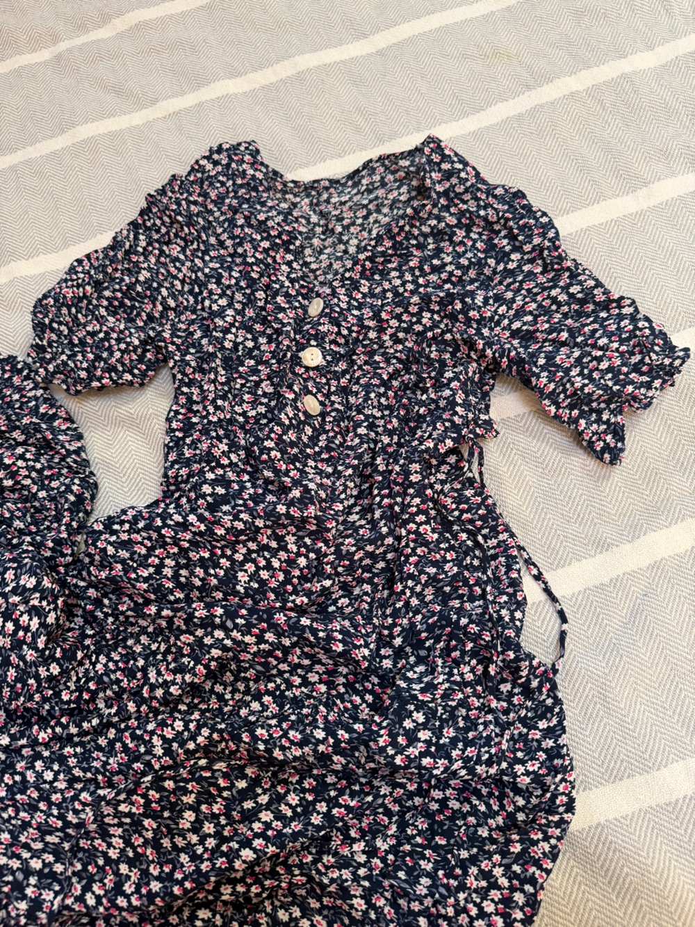 Comfy navy blue floral summer dress cute